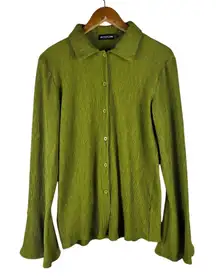 PrettyLittleThing Women's 4 Lime‎ Green Long SleeveTextured Bell Sleeve Shirt