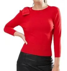 Ted Baker London Red Merino Wool Blend 3/4 Sleeve Callah Bow Detail Sweater