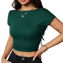 Petite Backless Short Sleeve T-Shirt in Green, Size SP​​