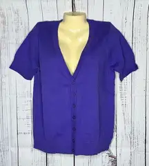 Denim & Co. Essentials NWT Sz M Purple Cotton Blend Button Down Sweater Cardigan