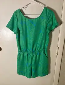 LOFT Tropical Palm Print Short Sleeve Romper 2 Coconut Girl Vacationr Boho Casua