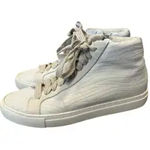 P448 Star White Zebra Embossed High Top Leather Sneakers Metallic Preppy Casual