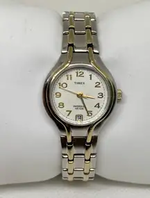 Timex indiglo women date watch gold silver tone quartz analog 25mm round running