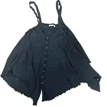 Free People Laguna Thermal Button Front Tank Top Black Size M Boho Cottagecore