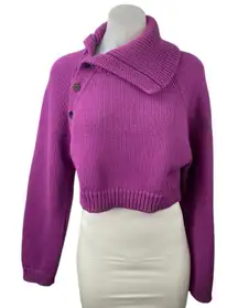 Zara Purple Pink Chunky Knit Asymmetric Collar Button Long Sleeve Crop Sweater S