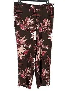 Chico's  El Cielo Wide Leg Pants Size Large 14 Brown Pink Floral Print Pull On