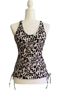 Esprlia Tankini Animal Print Black Cream Crisscross Straps Side Tie Swim Medium