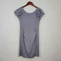 Gap Maternity Womens Dress Size S Gray Puff Sleeve Exposed Back Zip Stretch Midi