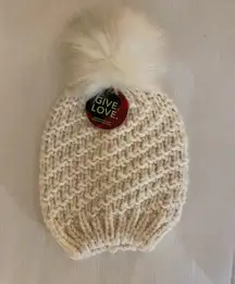 American Eagle Knit Removable Pom Pom Hat, White/Cream, NWT