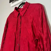 J. Jill Womens Shirt XL Red Button Up Blouse Flower Damask Romantic Roses