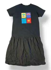 Johnny Was Vintage 90s Black Cotton Linen Fish Beach T-Shirt‎ Dress Size L Boho