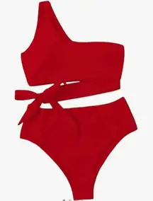 Bikini Set Knot Side One Shoulder Wireless Bikini High Waist Bottom size S A-107