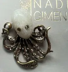 Gold and White Octopus Earrings