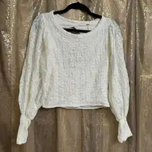 Free People  Jasmine Tea Time Long Puff Lace Sleeve Open Back Top Ivory Medium