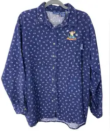 Vintage Disney Women's Tigger Blue Corduroy Button Up Long Sleeve Shirt Sz LARGE