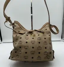 MCM Visetos‎ Hobo Bag Ivory Shoulder Bag Shopper Bag LogoPrint With Lock and Two
