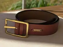 Women's Liz Claiborne Brown Leather Belt with Gold Buckle One Size