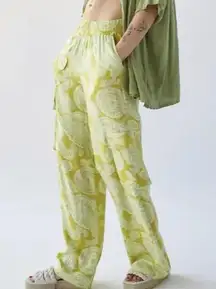 Urban Outfitters Sophie Paisley Printed Pull On Cargo Pant Chartreuse NWOT XXXL