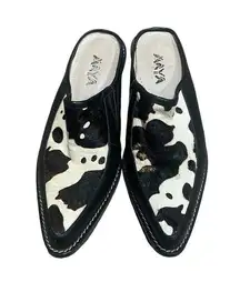 MAYA Calf Hair Two-Tone Leather Black & Gold Zebra Design Mules Women Sz 6