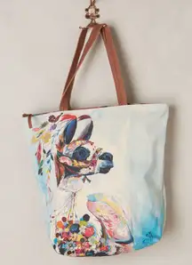 Rare Anthropologie Miss Albright Adorned Llama tote Starla Michelle Halfmann Art
