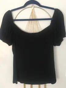 Reformation Square Neck Tee With Puff Sleeves XL Black top