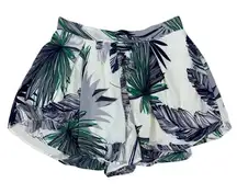 PPLA White Green Palm Print High Waist Shorts Lightweight Flowy Summer Medium‎