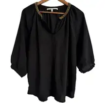 Creative Concepts Large Black Blouse w/ Gold Beaded Neckline and 3/4 Sleeves