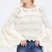 Free people once upon a time ivory crocheted lace flare sleeve blouse