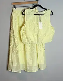 NWT Jennifer & Grace butter yellow eyelet embroidered skirt tank set