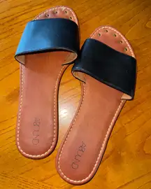 ABOUND Black Leather Slide Sandals | Minimalist Flat Slides | Women’s 6M