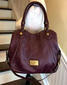 MARC JACOBS Wine Red Tumbled Leather Top Handle Crossbody Satchel Shoulder Bag