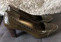 LAURA ASHLEY Brown/Green Leather Heels S7.5