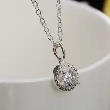 Solitaire Pave Diamond Pendant Necklace‎ | 18k Gold Plated