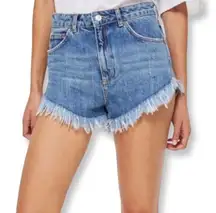 Top Shop Kiri 2 Cutoff High Waist High Leg  Raw Hem Cheeky Jean Shorts NWT