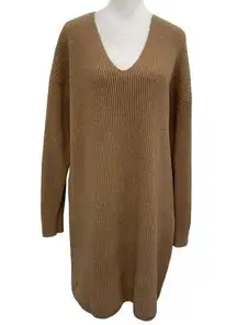 Madewell NWT  Wool Blend Relaxed V-Neck Sweater Dress Camel Brown size Medium