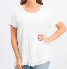 NEW NWT STYLE & CO PETITE Ruffled Hem Top White Blouse Short Sleeve Sheer Rayon