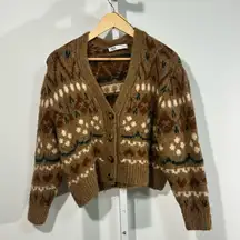 ZARA Wool-Blend Fair Isle Cropped Cardigan – Women’s Medium