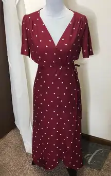 womens red and white polka dot wrap around tie side maxi dress size small