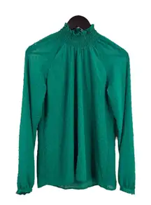 Yumi Kim Green‎ Swiss Dot Long Sleeve Blouse Small New