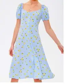 NEW Blue Linen Lemon Shirt Dress Button Up Italy Vacation Feminine Europe Girl