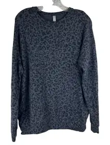 Athleta Pure Luxe Sweatshirt Size Small Oversized Leopard Print Athleisure Gray