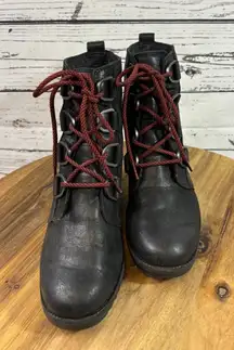 Women's Sorel Black Lace Up Boots with Red Laces Size 6.5
