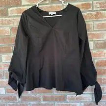 Universal Standard J. Crew Poplin V Neck Tie Cuff Blouse Women’s Small Black