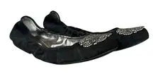 Tahari Valerie black leather embellished ballerina flats slip ons women's size 7