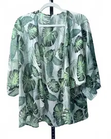 Green Leaf Print Kimono Cover Up