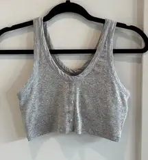 Aerie Pointelle Gray Longline Henley Button Tank Top Built in Bra Size Small