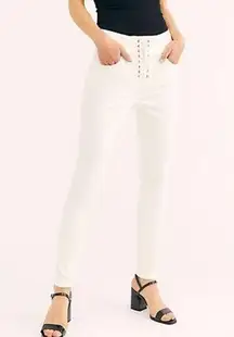 We The Free Free People CRVY High Rise Lace Up White Skinny Jeans