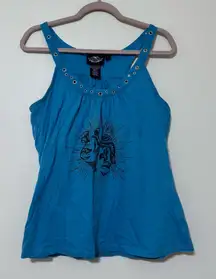 Harley Davidson Blue Studded Glitter Graphic HD Tank Top