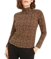 Bar III Animal Print Turtleneck Top Brown Women’s Small
