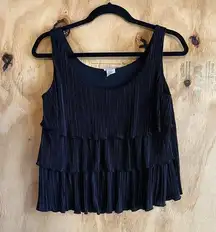 Vintage Aria Ruffled Layered Black Tank Top Size M